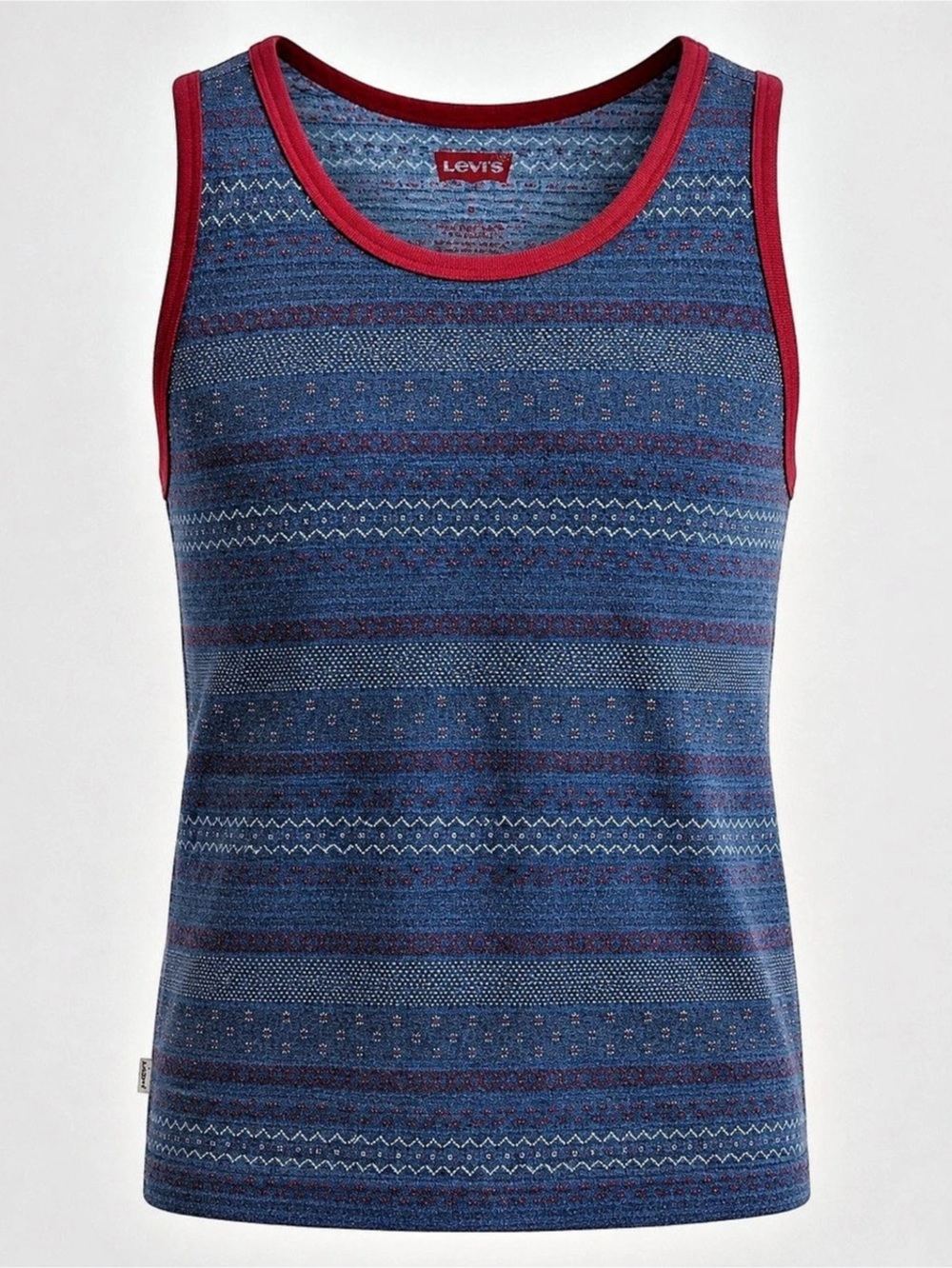 Levi’s Men’s Small Dress Blue Fair Isle Geometric Tank Top Red Trim
